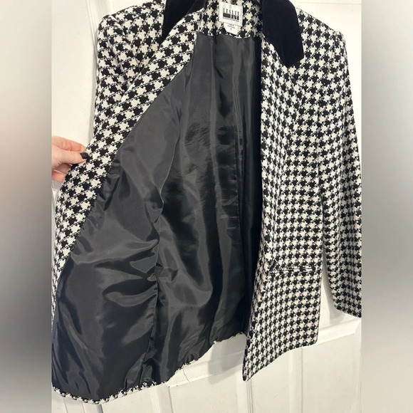 Vintage Houndstooth Blazer Size M Black White Single Breasted - Picture 6 of 10